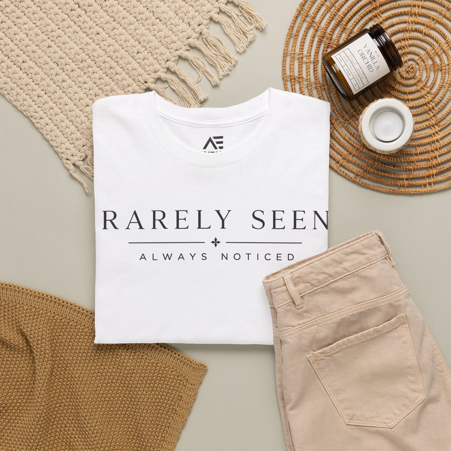 Rarely Seen Tee – Minimalist 'Rarely Seen, Always Noticed' White Cotton T-Shirt